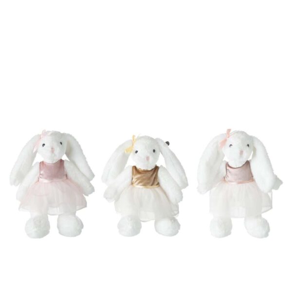 RABBIT PLUSH WITH DRESS POLYESTER WHITE ASSORTMENT OF 3