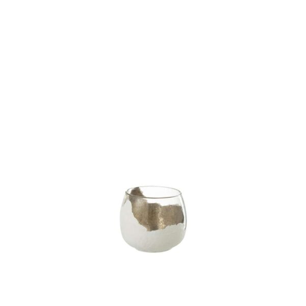 CANDLEHOLDER WAVY GLASS TR/WHITE SMALL