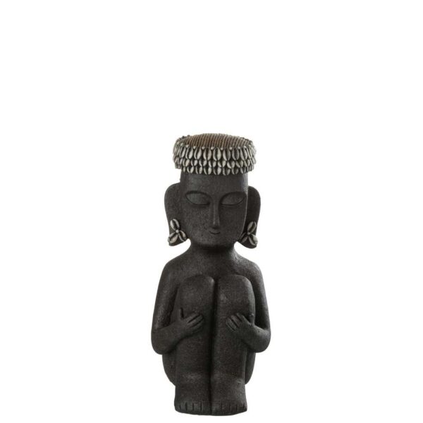 STATUE SITTING ETHNIC STONE/RESIN BLACK SMALL