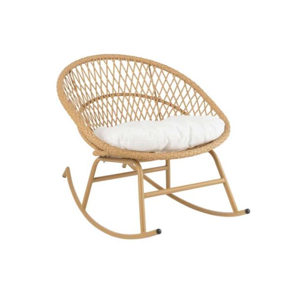 ROCKING CHAIR+CUSHION ZAYO METAL/REED BEIGE