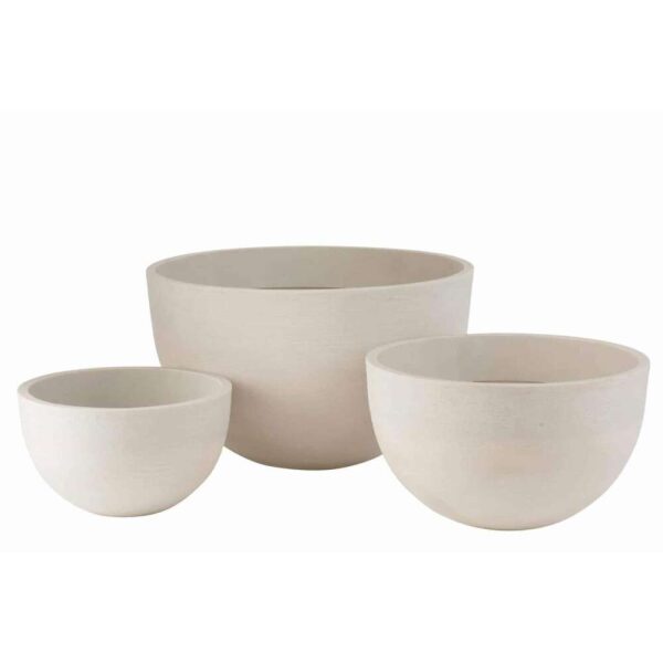 SET OF 3 FLOWERPOTS ROUND CERAMIC LOW WHITE