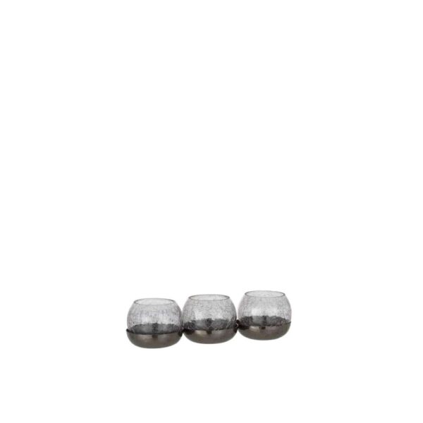 TEALIGHT HOLDER 3 BALL CRAQUELURE GLASS/STAINLESS STEEL BLACK