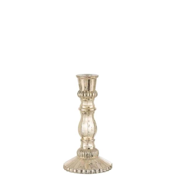 CANDLE HOLDER ORIENTAL GLASS SILVER LARGE