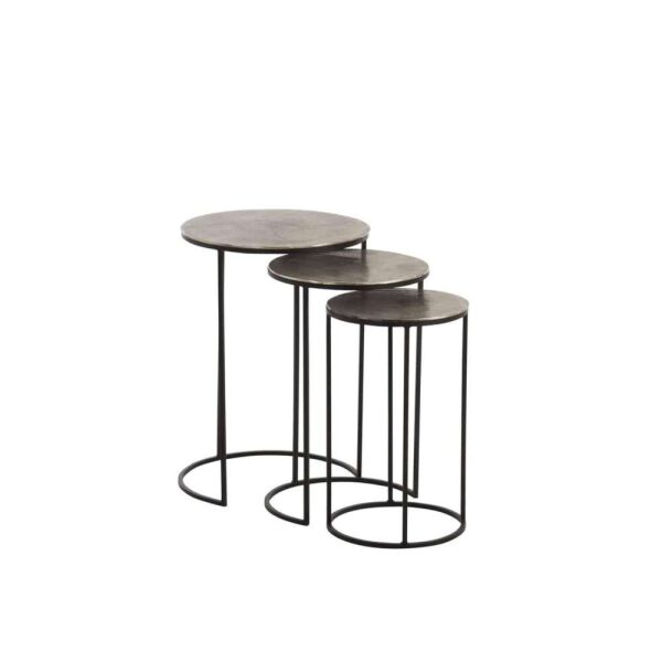SET OF 3 SIDE TABLES ROUND ALUMINIUM BLACK/GREY