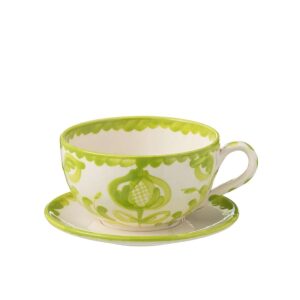 CUP+PLATE GRANADA CERAMIC WHITE/GREEN