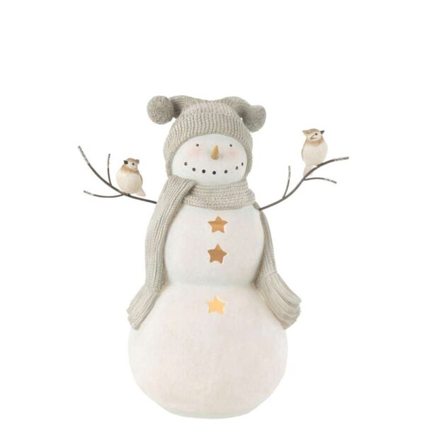 SNOWMAN BIRDS RESIN WHITE/GREY LARGE