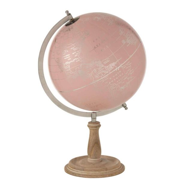 GLOBE ON FOOT WOOD LIGHT PINK/SILVER
