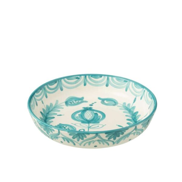 BOWL GRANADA LOW CERAMIC WHITE/AQUA LARGE
