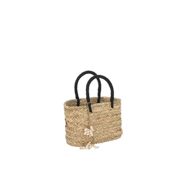 BEACH BAG WITH SHELLS BLACK HANDLES JUTE NATURAL/BLACK SMALL