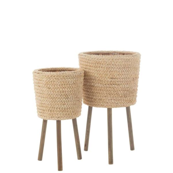 SET OF 2 PLANTERS ROUND CORN HUSK/PLYWOOD NATURAL