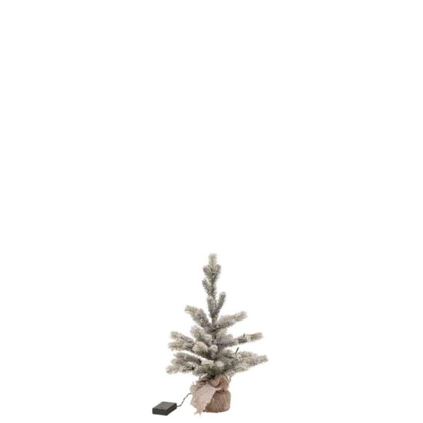 CHRISTMAS TREE SNOWY+LED+BATTERY IN POT JUTE PLASTIC GREEN SMALL