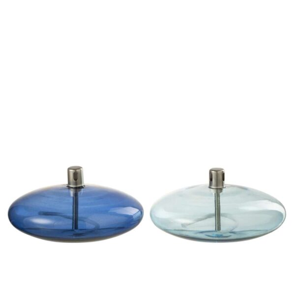 OIL LAMP LOW GLASS BLUE ASSORTMENT OF 2