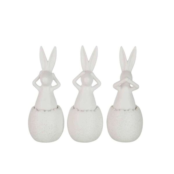 RABBIT SEE/HEAR/SPEAK NO EVIL CERAMIC WHITE LARGE ASSORTMENT OF 3