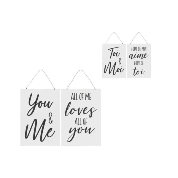 PLACARD TEXTS ENGLISH/FRENCH METAL WHITE/BLACK ASSORTMENT OF 2