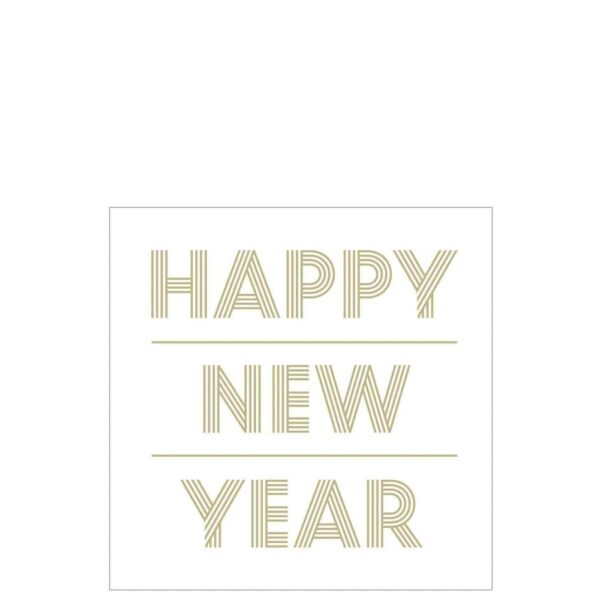 STACK 20 NAPKINS HAPPY NEWYEAR PAPER WHITE/GOLD LARGE