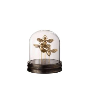 BELL JAR BUTTERFLY POLY/GLASS GOLD