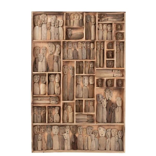 WALL DECORATION FAMILY MASKS COMPARTMENTS RECYCLED WOOD NATURAL LARGE