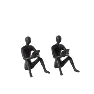 SET OF 2 STATU SEATED KOLI IRON BLACK