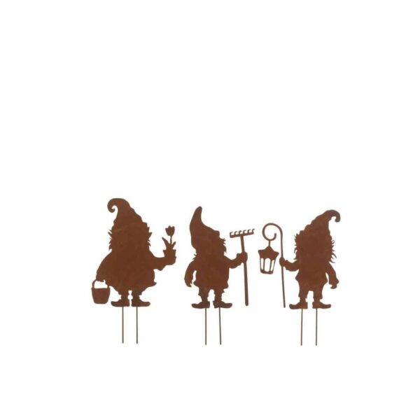 DECORATION GARDEN GNOME IRON RUST SMALL ASSORTMENT OF 3