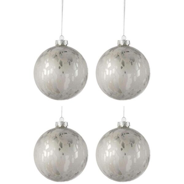 BOX OF 4 CHRISTMAS BAUBLE GLASS SHINING/MATTE ANTIQUE SILVER LARGE