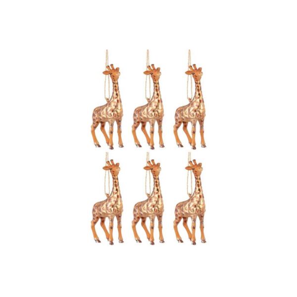 BOX OF 6 CHRISTMAS BAUBLES GIRAFFE GLASS BROWN MIX