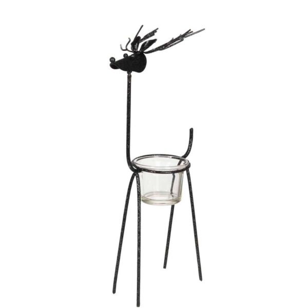 TEALIGHT HOLDER REINDEER GLITTER METAL BLACK LARGE