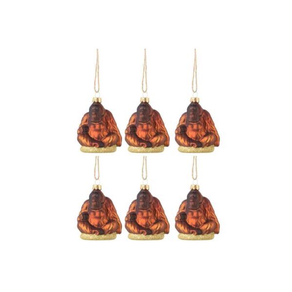 BOX OF 6 CHRISTMAS BAUBLES GORILLA GLASS BROWN