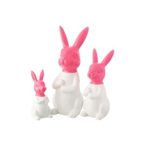 SET OF 3 RABBITS OUTDOOR MGO WHITE/PINK