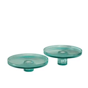 SET OF 2 PIE HOLDER MIC CUT GLASS AZURE BLUE