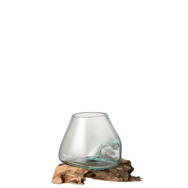 VASE ON FOOT GAMAL WOOD/RECYCLED GLASS NATURAL/TRANSPARENT LARGE