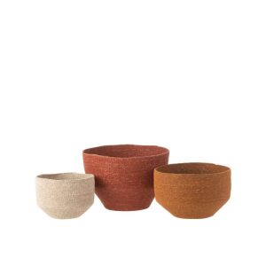 SET OF 3 BASKET SEAGRASS NATURAL/RUST/TERRACOTTA