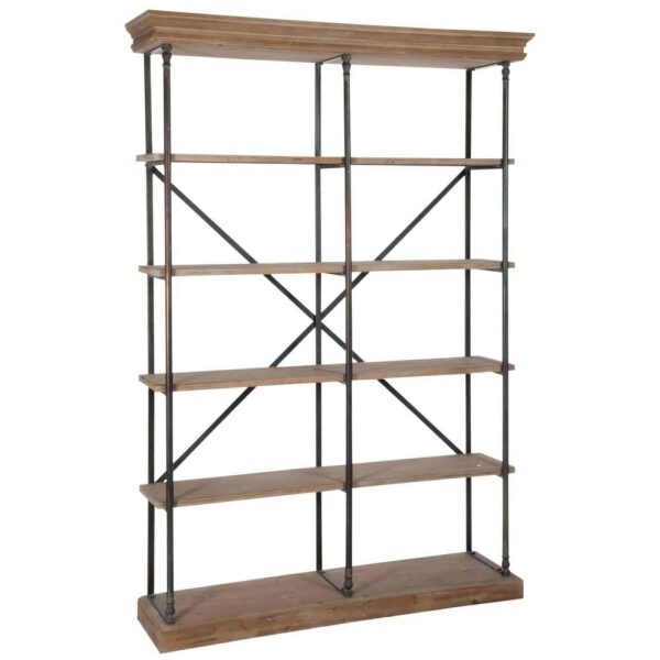 RACK CROSS 6 SHELVES METAL/WOOD NATURAL/BLACK