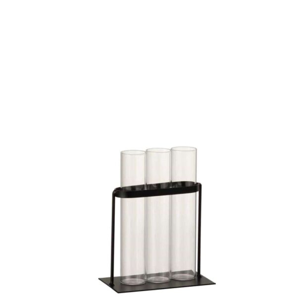 VASE 3 TUBES METAL/GLASS BLACK
