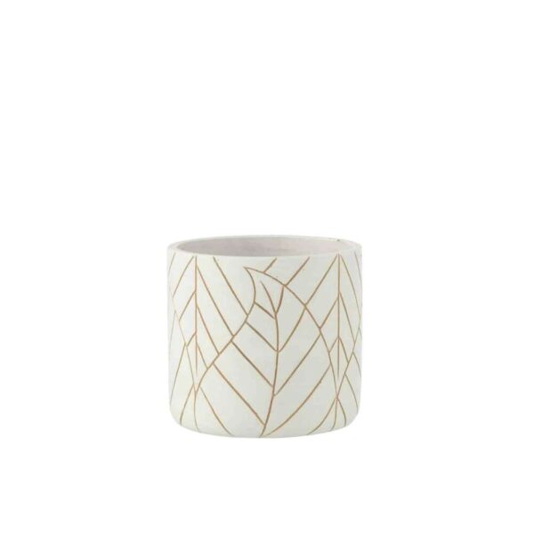 FLOWERPOT LEAF CERAMIC WHITE/GOLD MEDIUM