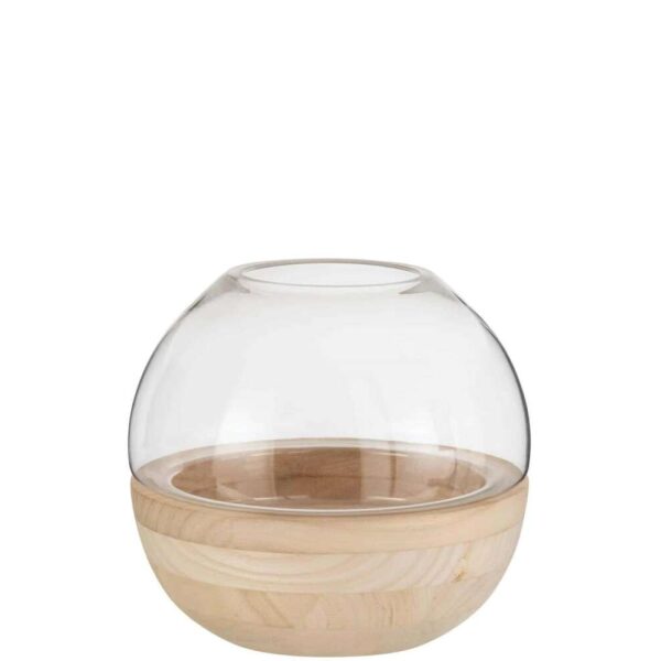 VASE ROUND WOOD/GLASS LIGHT BROWN