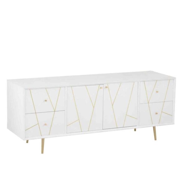 DRESSER LINES 4 DRAWERS 2 DOORS WOOD/METAL WHITE/GOLD