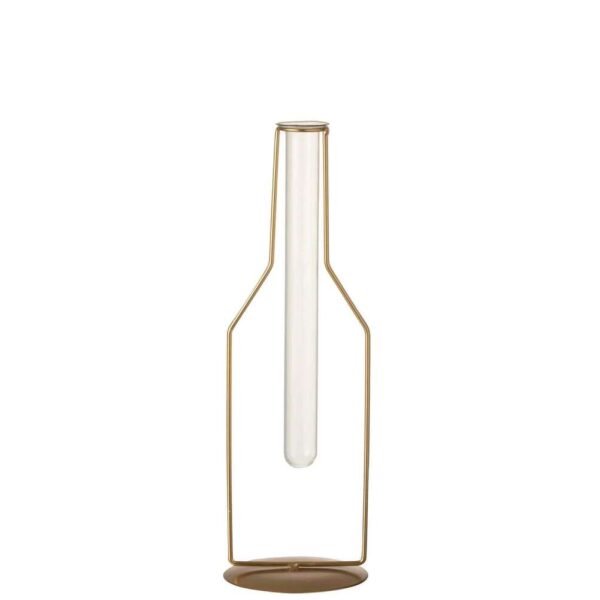 VASE 1 TUBE BOTTLE METAL/GLASS GOLD LARGE