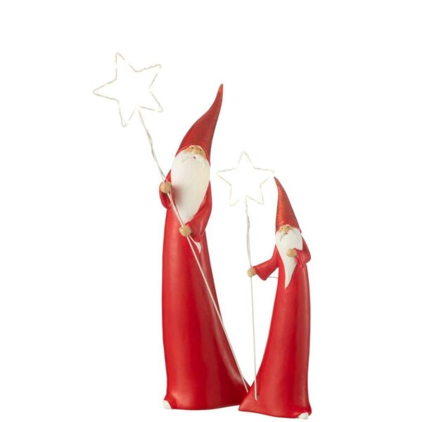 SET OF 2 SANTA LED STAR RESIN WHITE/RED