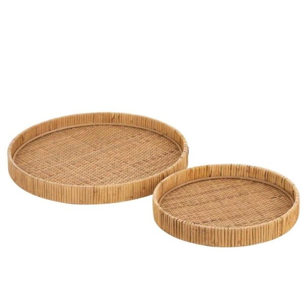 SET OF 2 TRAYS ROUND RATTAN NATURAL