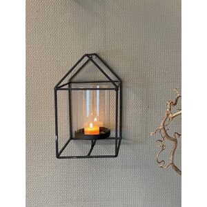 Lys hus i  metall m/glassholder - stor -15X27cm