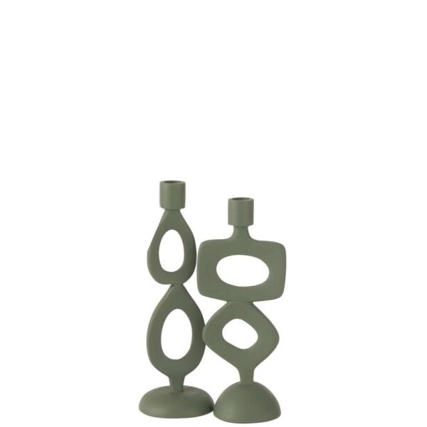 CANDLE HOLDER RINGS ALUMINIUM GREEN ASSORTMENT OF 2
