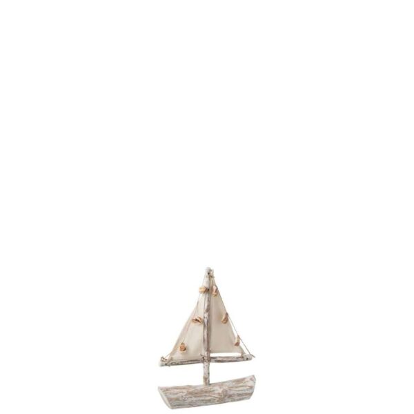 BOAT+SAILS+SHELLS BRANCHES FIR WOOD WHITE WASH SMALL