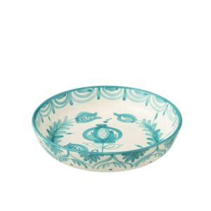 BOWL GRANADA LOW CERAMIC WHITE/AQUA LARGE