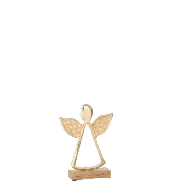 ANGEL WITH CURVE ON BASE WOOD ALUMINIUM GOLD MEDIUM