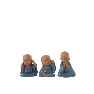 MONK SEE/HEAR/SPEAK RESIN BLUE ASSORTMENT OF 3