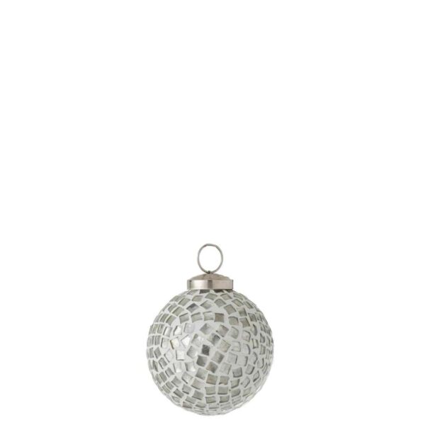 CHRISTMAS BAUBLE MOSAIC GLASS WHITE/SILVER