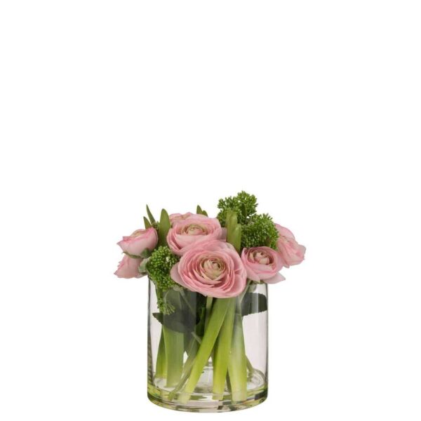 RANUNCULUS IN VASE PLASTIC GLASS PINK/GREEN LARGE