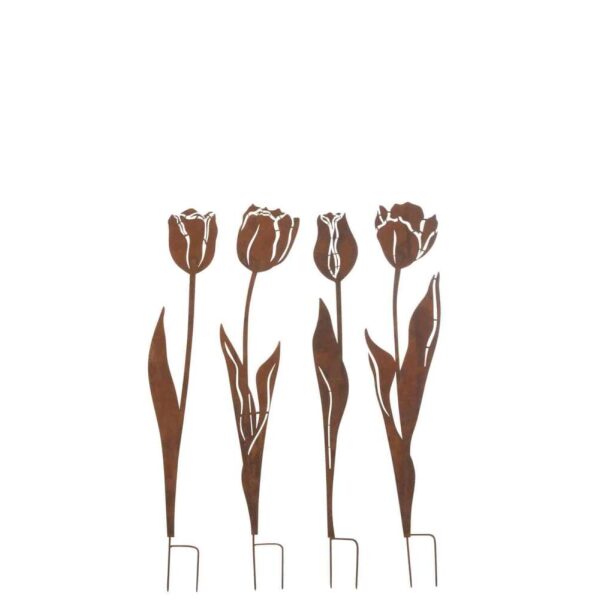 DECORATION GARDEN FLOWERS IRON RUST SMALL ASSORTMENT OF 4