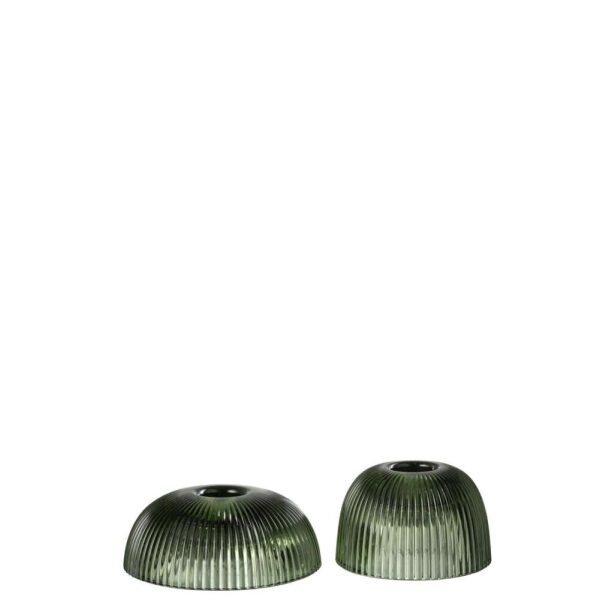 CANDLE HOLDER CANELE GLASS GREEN ASSORTMENT OF 2