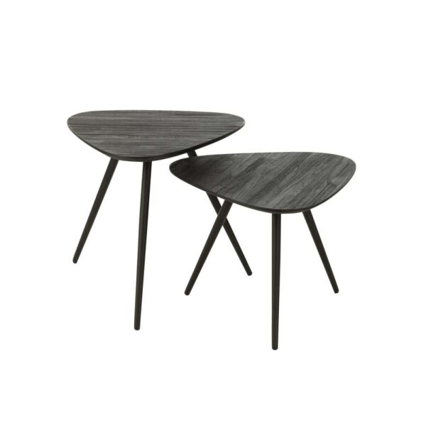 SET OF 2 TABLES TRIANGLE RECYCLE TEAK BLACK